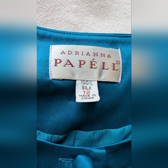 Vintage Adrianna Papell 100% Silk Teal Purple Floral Blouse Jacket Size 12 - Picture 5 of 16